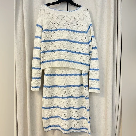 NWT Freshman Blue and White Knit Skirt Set $70 - Picture 9 of 12